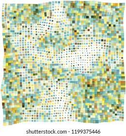 Mosaic wavy pattern. Abstract background formed by rectangles of different colors and transparency. Vector illustration in pixel art style.