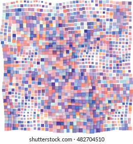 Mosaic wavy pattern. Abstract background formed by rectangles of different colors and transparency. Vector illustration in pixel art style