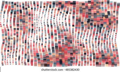 Mosaic wavy pattern. Abstract background formed by rectangles of different colors and transparency. Vector illustration in pixel art style