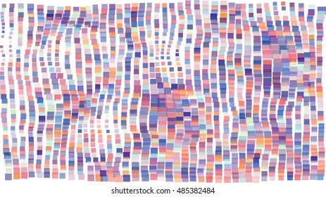 Mosaic wavy pattern. Abstract background formed by rectangles of different colors and transparency. Vector illustration in pixel art style
