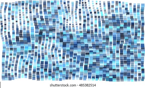 Mosaic wavy pattern. Abstract background formed by rectangles of different colors and transparency. Vector illustration in pixel art style