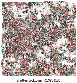 Mosaic wavy pattern. Abstract background formed by rectangles of different colors and transparency. Vector illustration in pixel art style