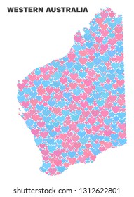 Mosaic Western Australia map of lovely hearts in pink and blue colors isolated on a white background. Lovely heart collage in shape of Western Australia map.