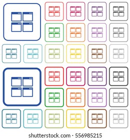 Mosaic window view mode color flat icons in rounded square frames. Thin and thick versions included.