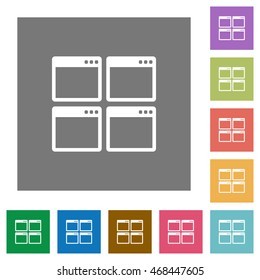 Mosaic window view mode flat icon set on color square background.