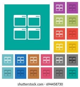 Mosaic window view mode multi colored flat icons on plain square backgrounds. Included white and darker icon variations for hover or active effects.