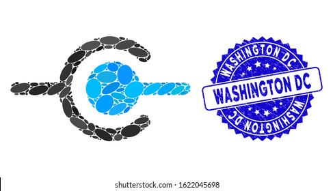 Mosaic wire connection icon and corroded stamp seal with Washington DC caption. Mosaic vector is formed with wire connection icon and with random ellipse spots.