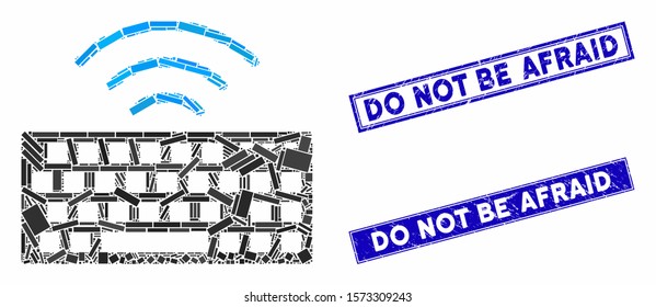 Mosaic wireless keyboard icon and rectangle Do Not Be Afraid seal stamps. Flat vector wireless keyboard mosaic icon of randomized rotated rectangle items.