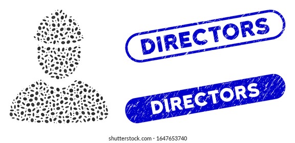 Trabajador mosaico y sellos corroídos con la leyenda del director. El obrero vectorial mosaico está diseñado con elementos elípticos dispersos. Los sellos de sello del director utilizan color azul y tienen forma rectangular redonda.