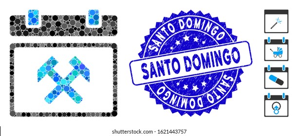 Mosaic working calendar page icon and grunge stamp seal with Santo Domingo caption. Mosaic vector is composed with working calendar page icon and with randomized circle items.