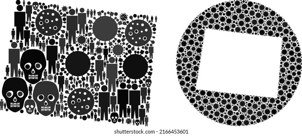 Mosaic Wyoming State map designed from SARS virus icons and humans and skull icons. Pandemic virus Wyoming State map mosaic designed with circle and subtracted space.