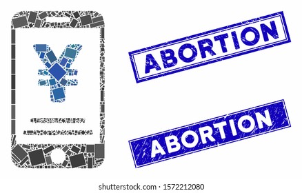 Mosaic yen mobile payment pictogram and rectangle Abortion seal stamps. Flat vector yen mobile payment mosaic pictogram of randomized rotated rectangle elements.