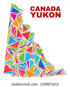 Mosaic Yukon Province map of triangles in bright colors isolated on a white background. Triangular collage in shape of Yukon Province map. Abstract design for patriotic decoration.