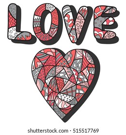 Mosaic zen-art heart and letters, isolated