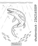 Mosasaur Dinosaur line art for coloring page vector illustration