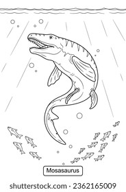 Mosasaur Dinosaur line art for coloring page vector illustration