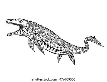 Mosasaurs - prehistoric reptile monster. Antistress Coloring Book for adults