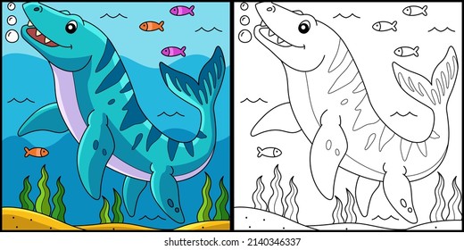 Mosasaurus Dinosaur Coloring Page Illustration