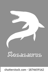 Mosasaurus Dinosaur design vector illustration. gray dinosaur, gray kids dinosaur name prints, boys bedroom wall art, dino room, children's posters.