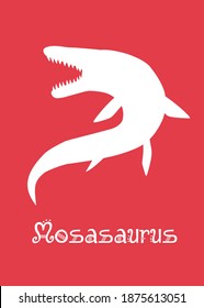 Mosasaurus Dinosaur design vector illustration. animal silhouette, red dinosaur, red kids dinosaur name prints, boys bedroom wall art, dino room, children's posters.