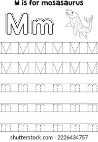 Mosasaurus Dinosaur Tracing Letter ABC Coloring M