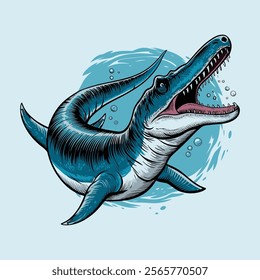 Mosasaurus Hand Drawn Dinosaur Illustration