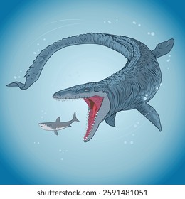 Mosasaurus sharkbite, mosasaurus, Shark, Deep Water, Dinosaurus