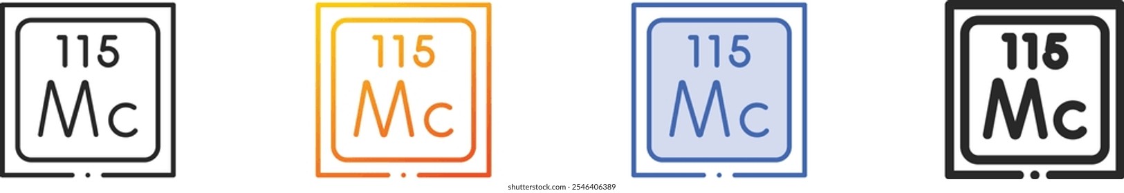 icono de moscovium. Diseño lineal delgado, degradado, trazo azul y estilo audaz aislado sobre fondo blanco