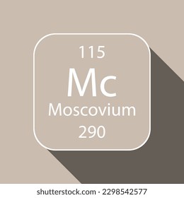 Moscovium symbol with long shadow design. Chemical element of the periodic table. Vector illustration.