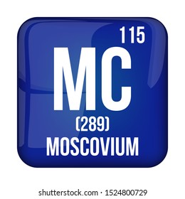 Moscovium symbol.Chemical element of the periodic table on a glossy blue background .Vector illustration.