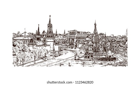 Moscow Capital of Russia. Hand drawn sketch illustration in vector.