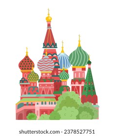 Moscow is the capital of Russia, Red Square. St. Basil's Cathedral. Vector illustration on a white background.