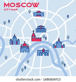 Moscow central city map with famous landmark infographic icons