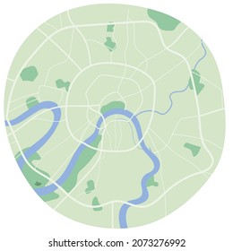 Moscow city center map with main roads and river in sketch style. Simple plan vector illustration