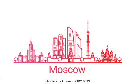 Moscow City Colored Gradient Line. All Moscow Buildings - Customizable Objects With Opacity Mask, So You Can Simple Change Composition And Background Fill. Line Art.