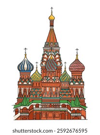 Moscow city landmark. - St. Basil's Cathedral. Vector hand drawn illustration. For printing.