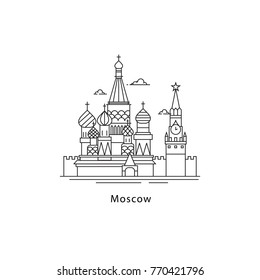 Moscow city logo isolated on white background. Moscow line vector illustration. Traveling to the capital of Russia concept.