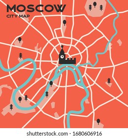 Moscow city map with kremlin, retro style