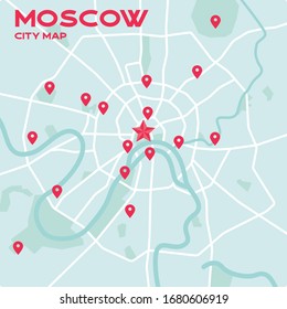 Moscow city map with pointers, infographic elements