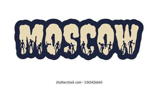 Moscow city name and zombie silhouettes on them. Halloween theme sticker