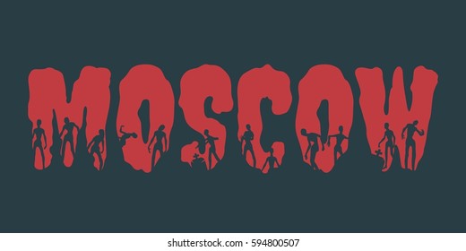 Moscow city name and zombie silhouettes on them. Halloween theme background
