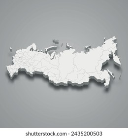Moscow City region highlighted in red on a grey Russia 3d map