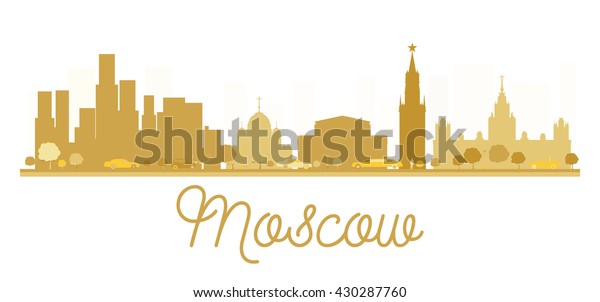Moscow City skyline\
golden silhouette. Vector illustration. Simple flat concept for\
tourism presentation, banner, placard or web site. Moscow isolated\
on white background
