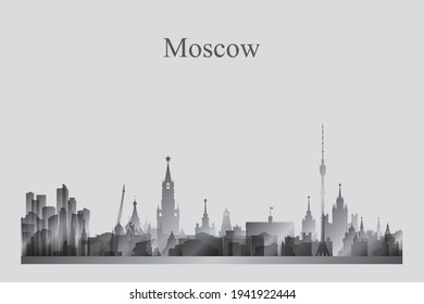 Moscow city skyline silhouette in a grayscale vector illustration