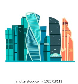 Moscow City skyline vector illustration. Travel to Russia concept art cartoon style. Isolated on a white background