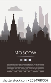 Moscow city template for website, presentation, front page, invitation, publication sheet with skyline, landmarks. Vector Russia image layout, simple and grayscale