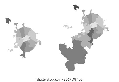 Moscow City Vector Map with subdivision. Gray, grey color