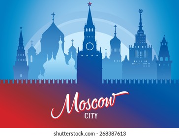 Moscow cityscape, set of symbolic building.