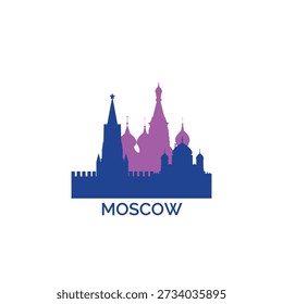 Moscow cityscape, skyline, panoramic vector logo, icon, clipart. Russian capital emblem contour with landmarks and buildings silhouettes