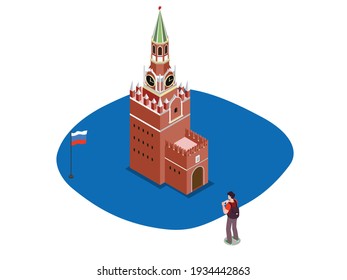 Moscow Clock Tower 3D Isometric Vector Concept For Banner, Website, Illustration, Landing Page, Flyer, Etc